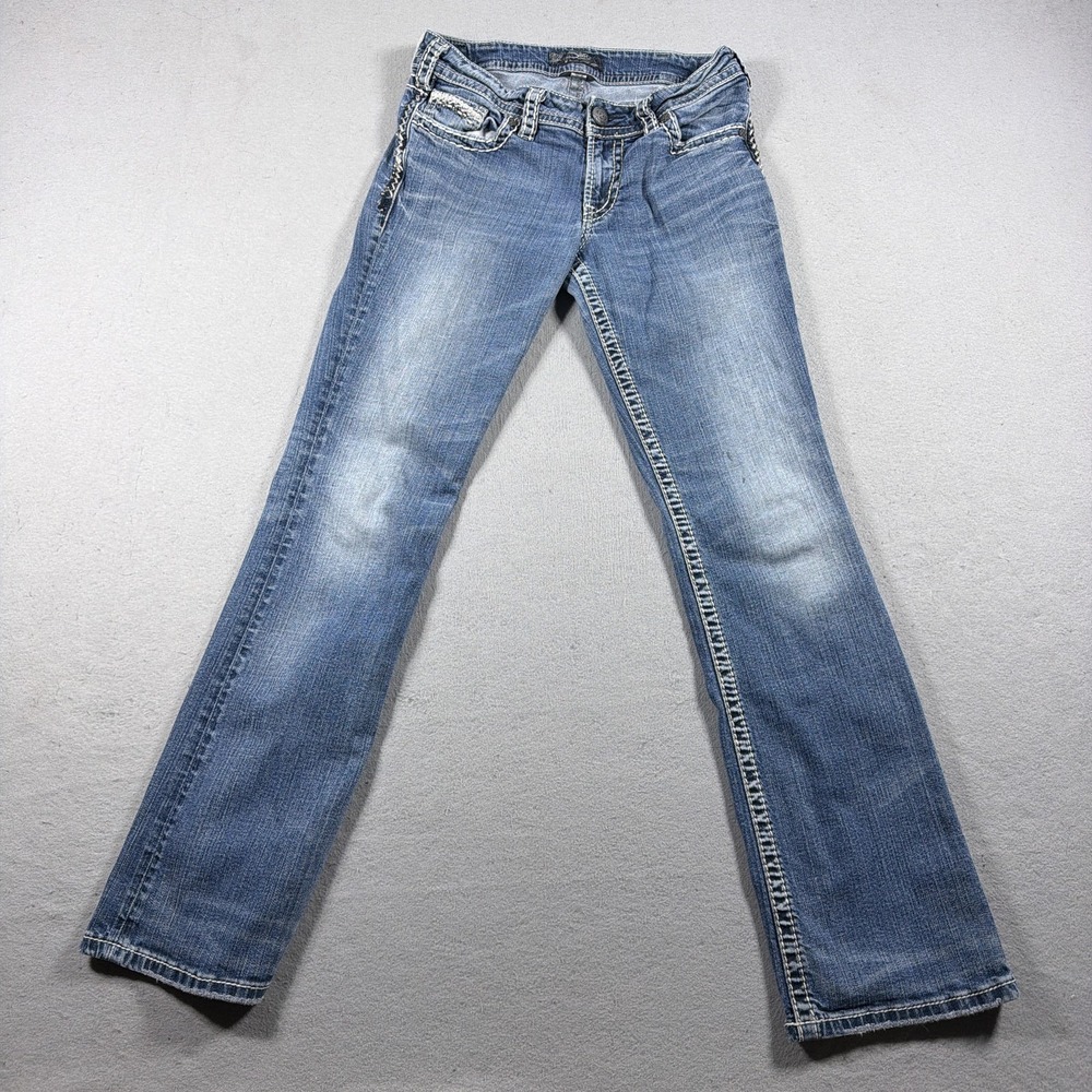 Silver Jeans Suki Bootcut Jeans Womens 30x33 Blue Low Rise Embroidered Y2K